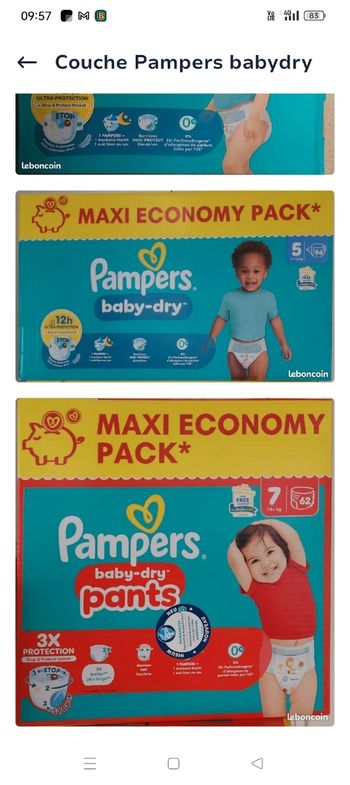 Couches   Pampers  pants et normals différentes taille de 2 a 8