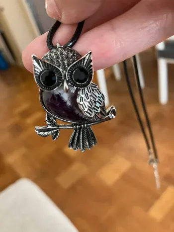 Collier et pendentif chouette hibou améthyste