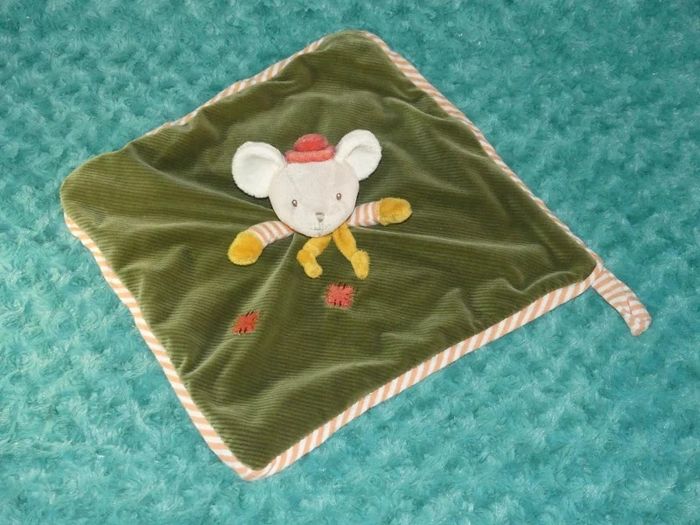 Doudou plat souris vert orange jaune Bukowski🐭tbe