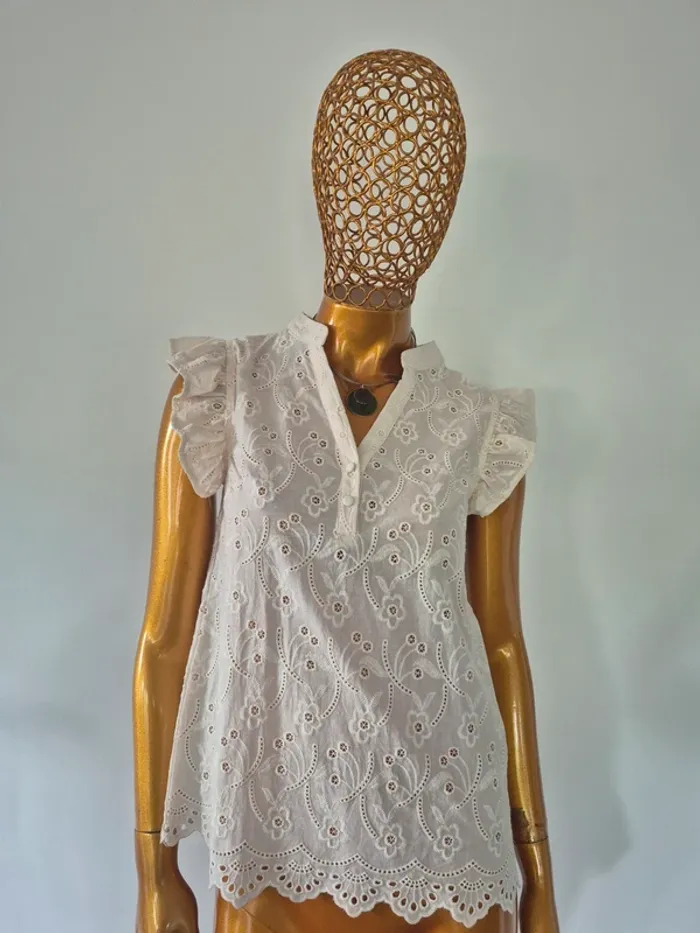 Blouse en dentelle Crème Femme Taille M/38