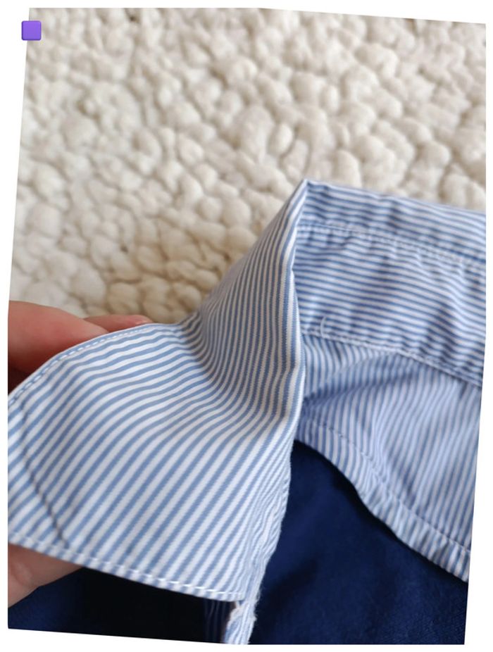 Haut manches longues bleu marine col chemise rayé vintage old school - photo numéro 3
