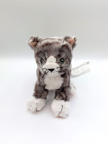 Peluche doudou chat gris noir rose IKEA LILLEPLUTT yeux verts