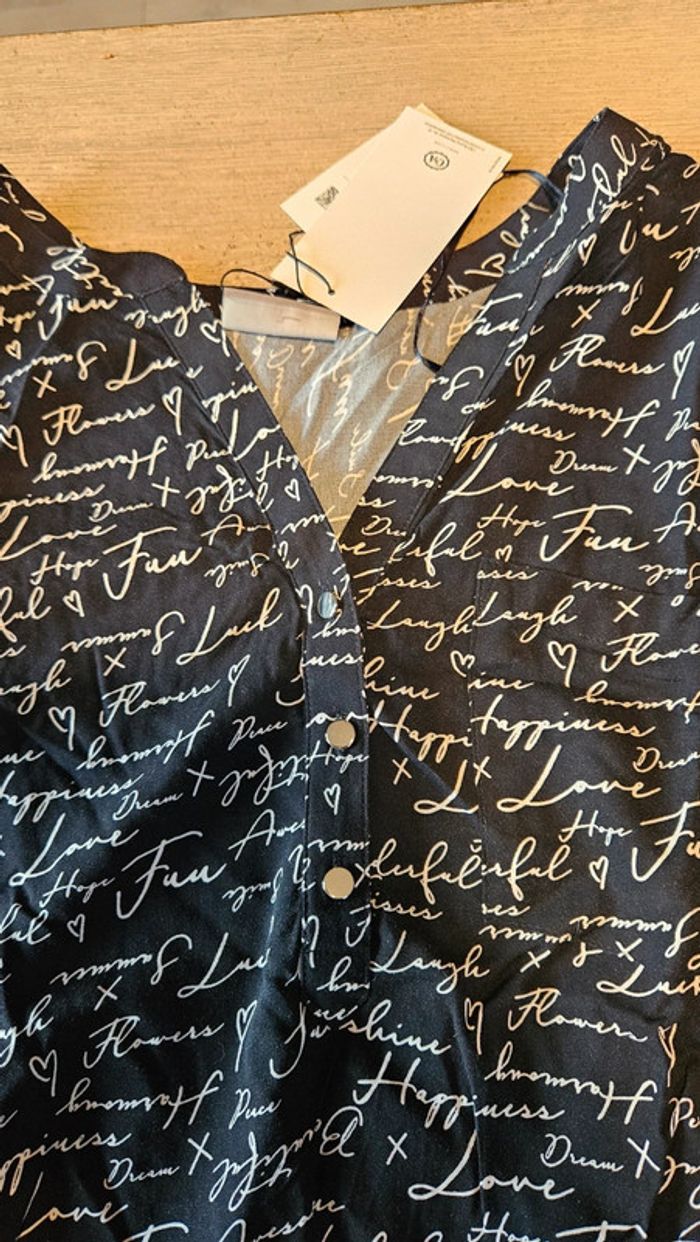 Chemisier femme noir à dessin blanc à manches 3/4, Canda, taille 42, neuf - photo numéro 8