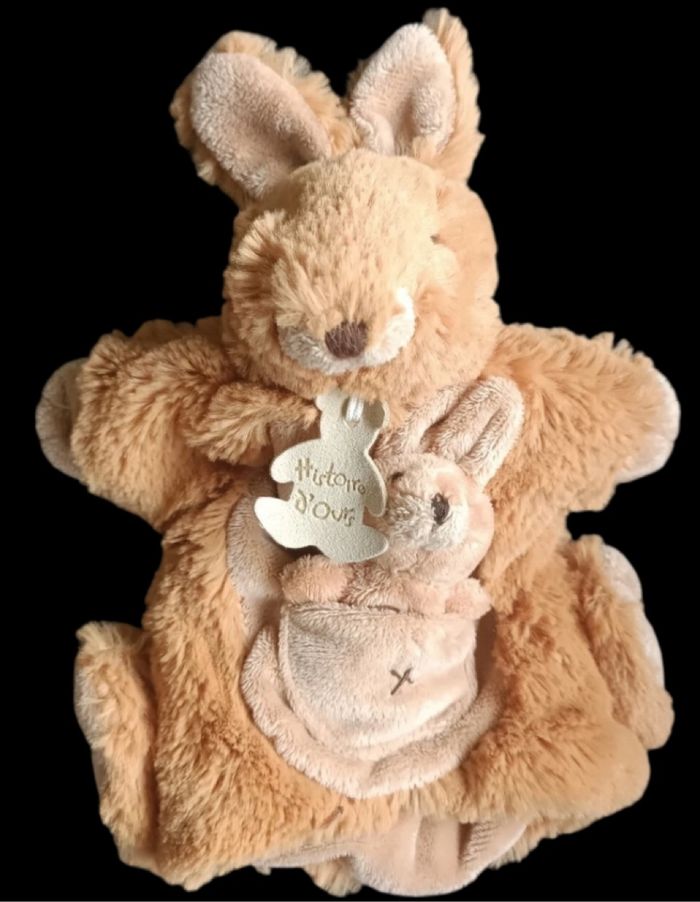 ❤️B1449 Doudou Marionnette Lapin  Marron Avec Bébé HISTOIRE D'OURS - photo numéro 2