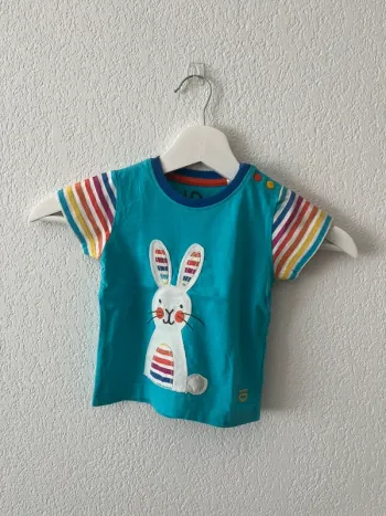 T-shirt bébé mixte kiDio 6-12 mois lapin turquoise rayures colorées