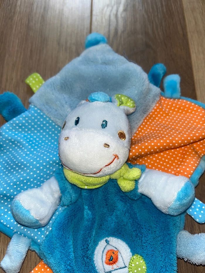 Doudou plat Cheval bleu orange pois oiseau Nicotoy - photo numéro 2