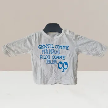 Superbe t-shirt manches longues blanc "Gentil comme maman Filou comme papa" - Taille 6 mois