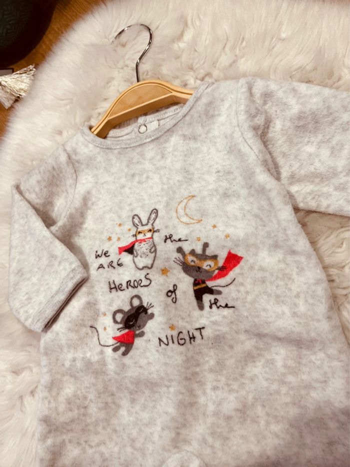 Taille 1 mois pyjama velours garçon InExtenso gris * souris chat lapin * 💙 - photo numéro 2