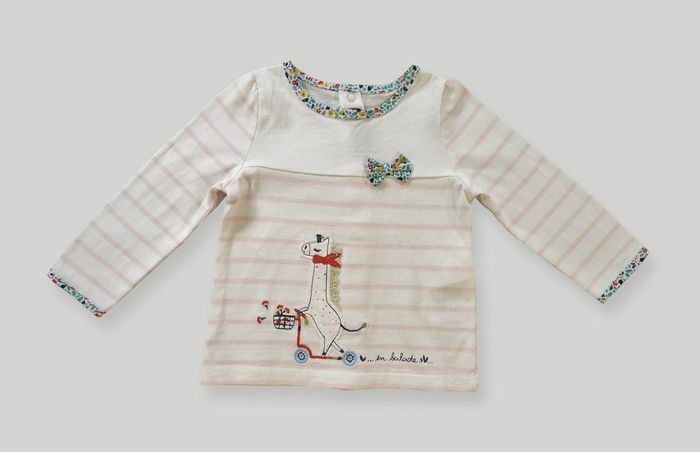 Ensemble pantalon tee-shirt tweed jersey marine blanc rose girafe Sergent Major 9 mois fille - photo numéro 3