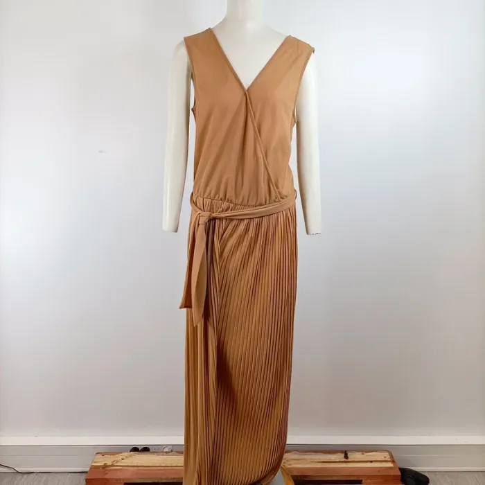 Combinaison pantalon Etam sans manches plissée camel taille M/L chic fluide été A1422