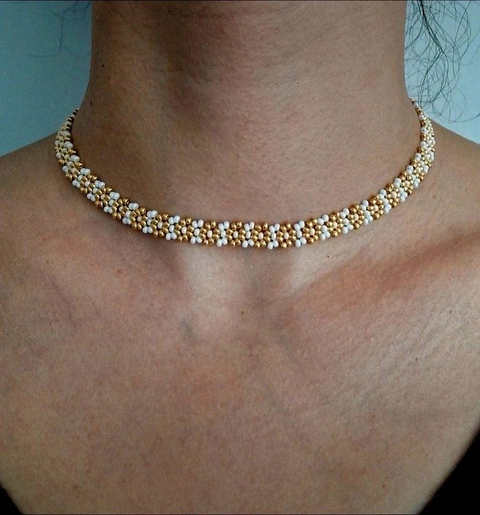 Collier type ras-cou fleurs dorées - photo numéro 2