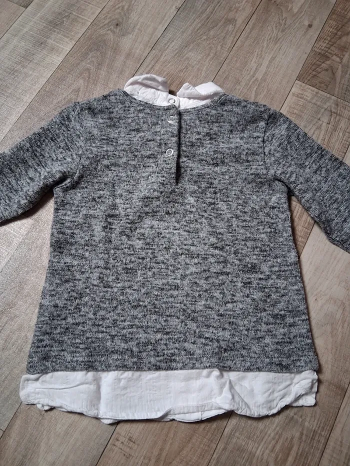 Pull fille effe 2en1 gris chiné et blanc 4 ans - photo numéro 6