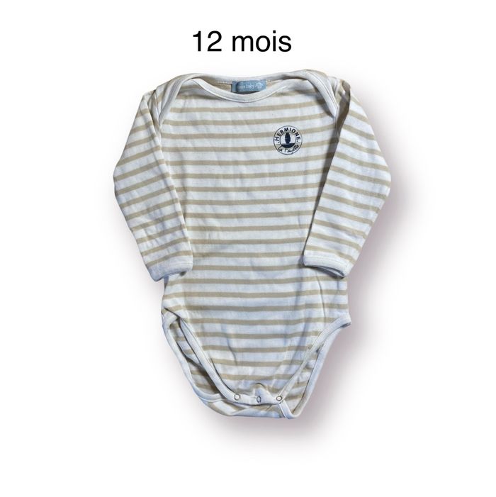 Armor Baby Body rayé beige et blanc Taille 12 mois
