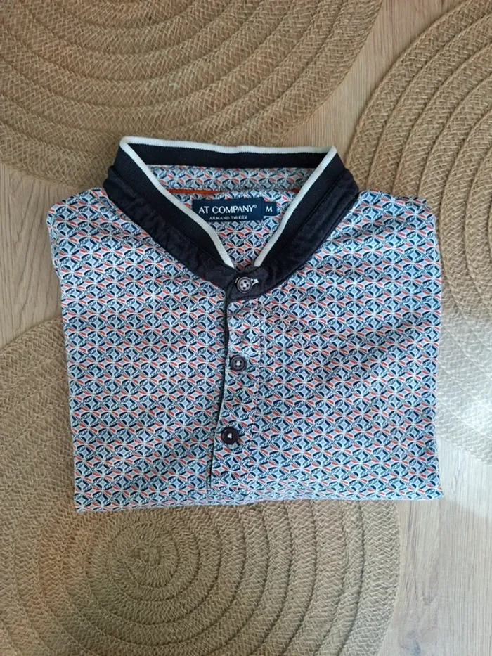 Polo Armand Thiery AT Company – Taille M – Motif géométrique bleu/orange - photo numéro 3