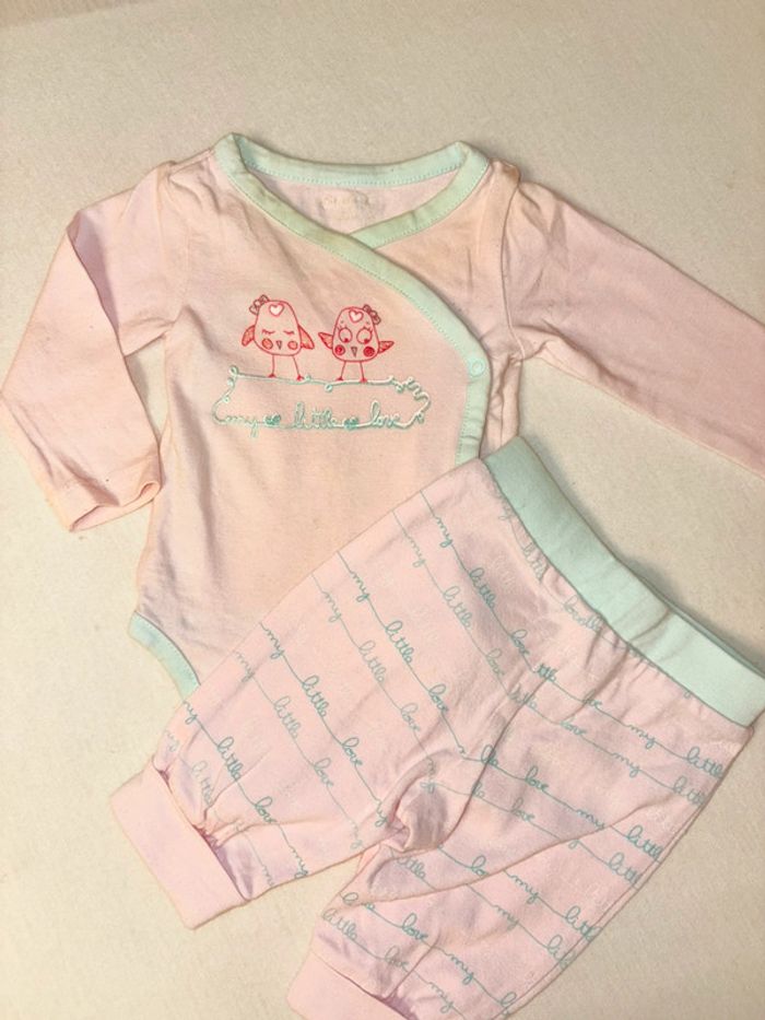 Ensemble 2 pièces bodie et pantalon 1 mois fille