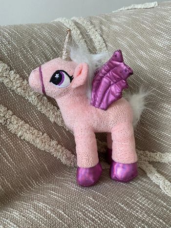 Peluche doudou 25cm my little Pony Licorne poney rose aile violette doré parfait état