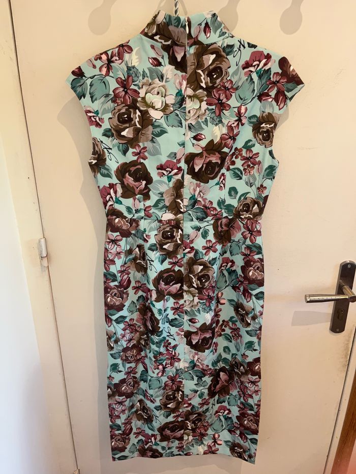 Robe longue fleurie bleu clair / turquoise vintage sixdo taille L - photo numéro 4