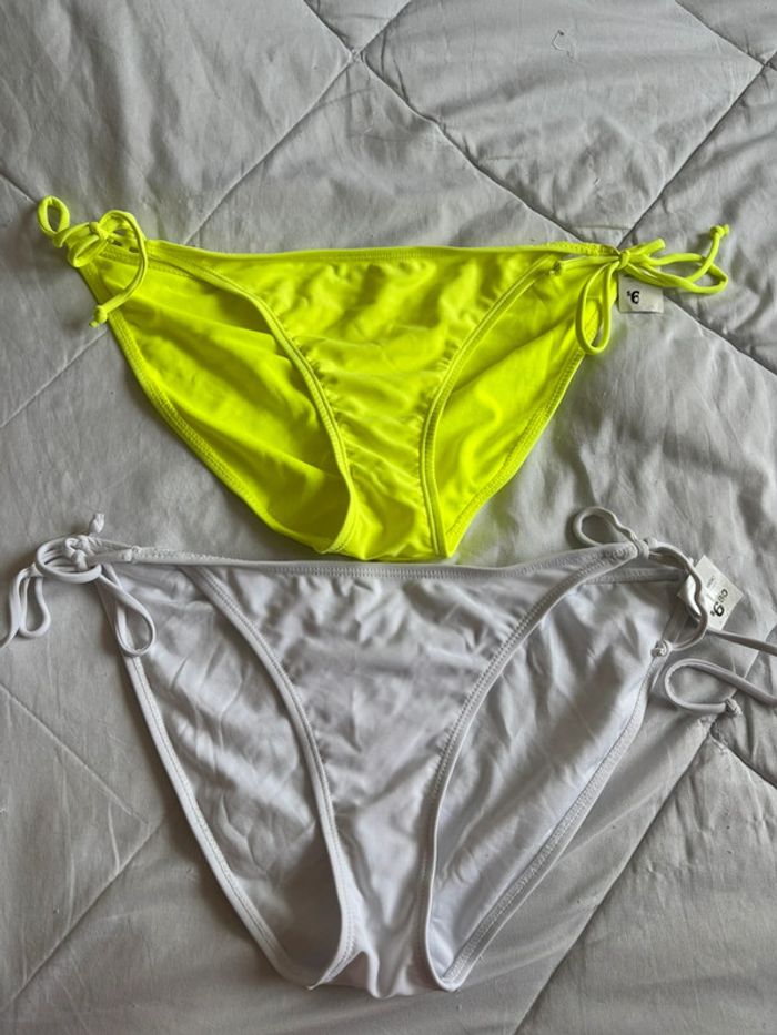 Lot 2 bas de maillots de bain bikini blanc jaune fluo Ardene taille L/40 neuf