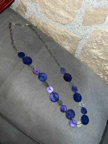 Collier long fantaisie nacré femme violet sautoir perles