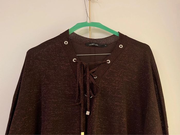 Pull Lauren Vidal bordeaux pailleté - L - photo numéro 2