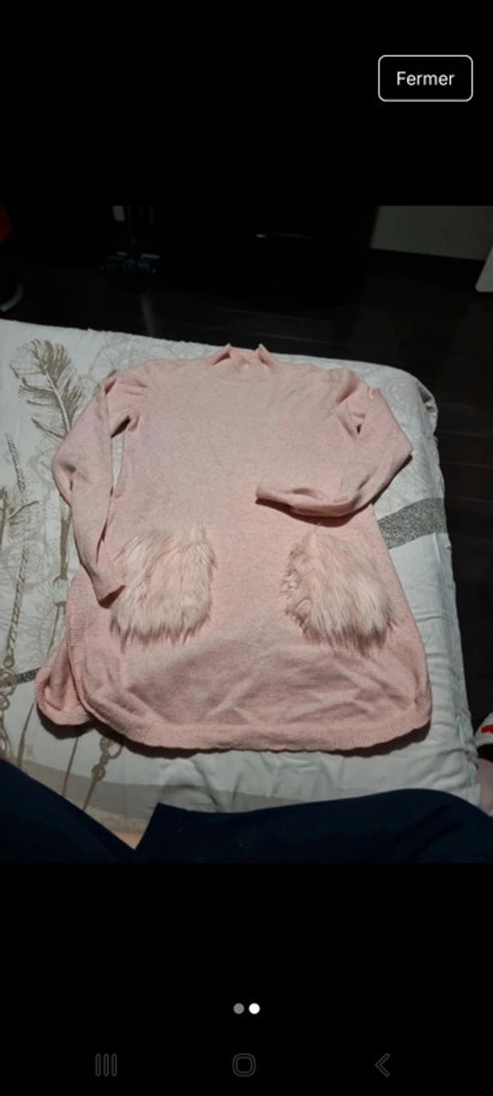 Pull.long femme poche fourrure