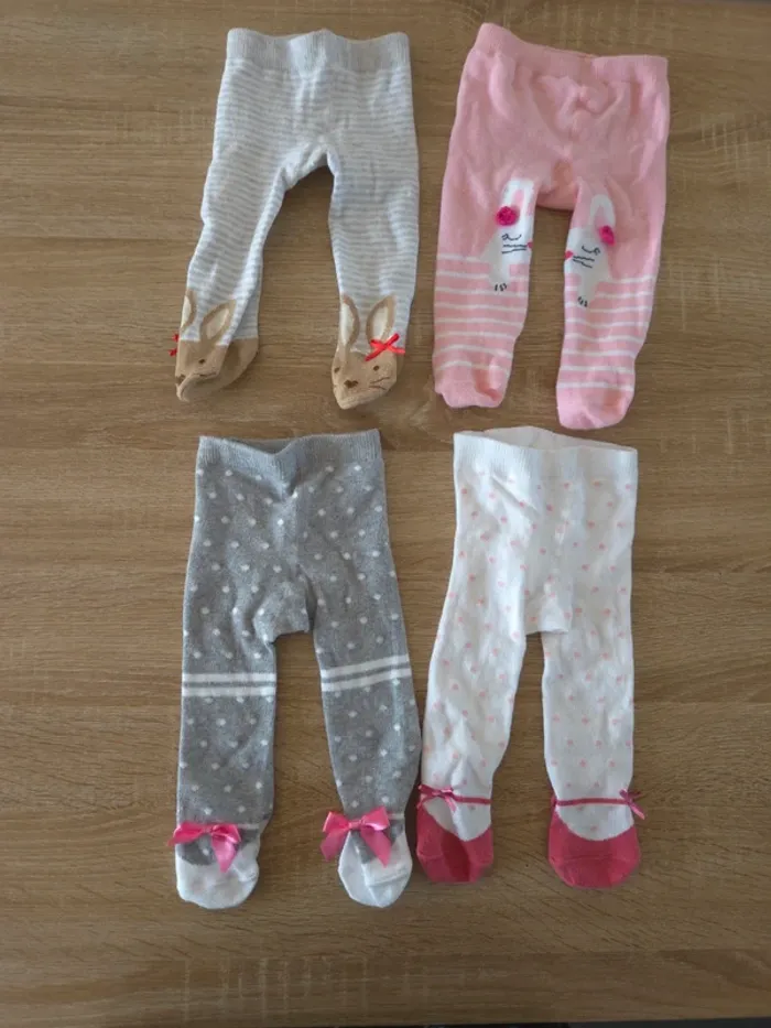 Lot 4 collants 0-3 mois bebe fille