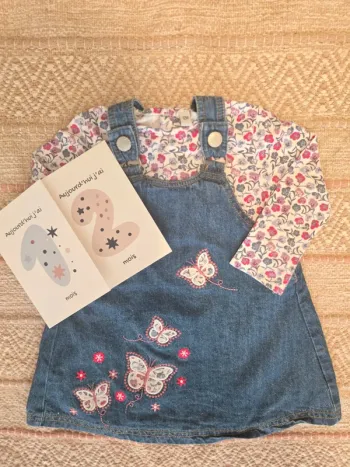 Ensemble robe jean papillon et haut liberty 12 mois