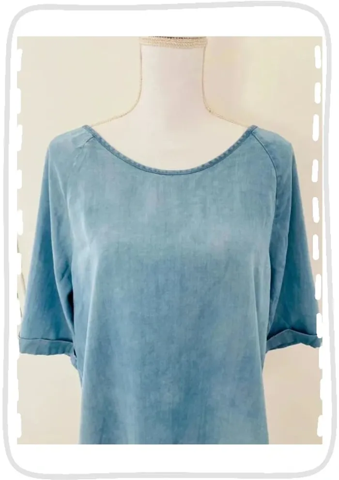 Promod Blouse Dos Ouvert Bleu Ciel Taille 36/38 S/M - photo numéro 2