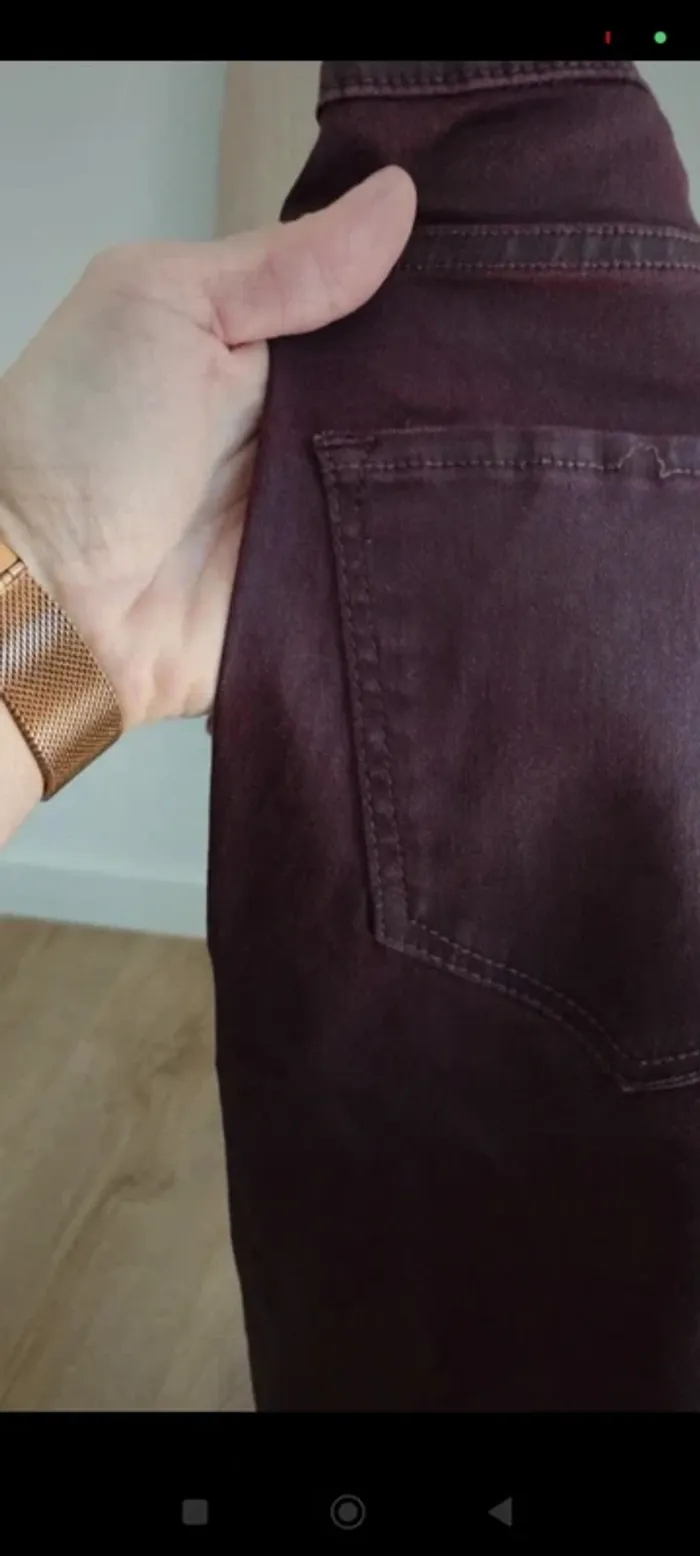 Jean skinny enduit bordeaux Mango S - photo numéro 3