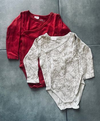 Lot 2 bodies croisés coton bio manches longues Lupilu 74/80 6-12 mois