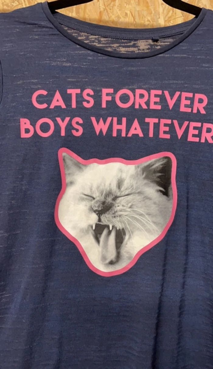 Tee-shirt chat fille 15 ans , bleu marine