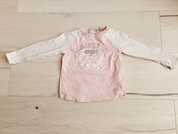 Vêtement fille tee-shirt manches longues Okaïdi rose et blanc 3 ans