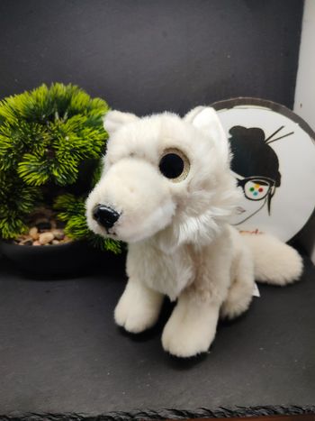 PE0143 Peluche Doudou  loup blanc Petjes worls paillette blanc crème gris Doré 