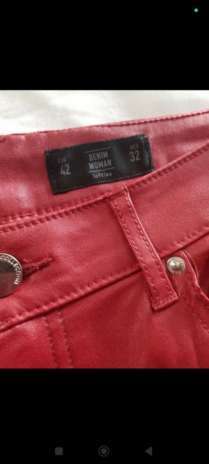 Pantalon rouge huilé - Zara - T38 - photo numéro 3