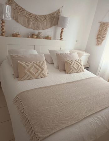 Joli plaid à franges boho chic beige neuf