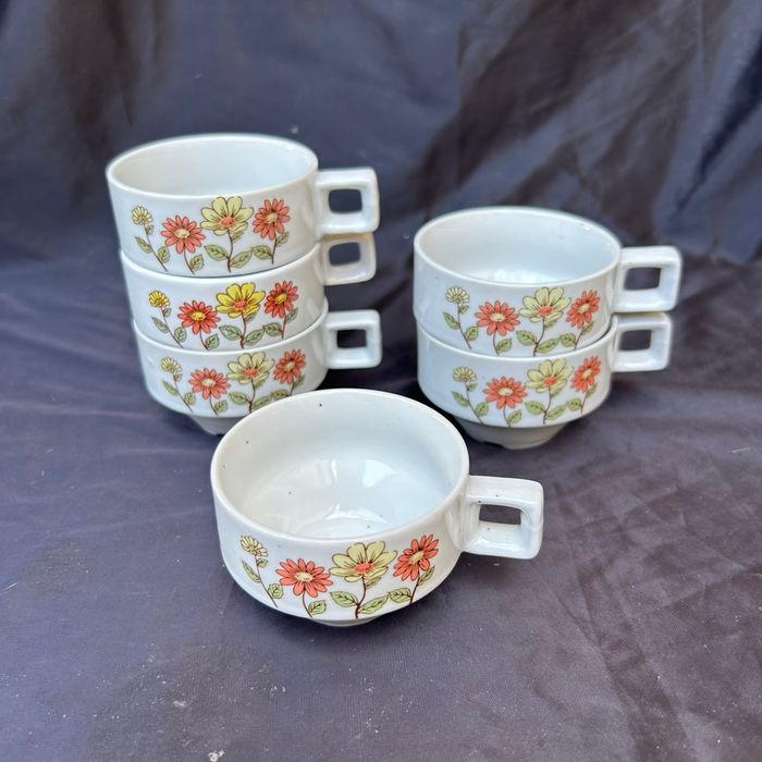 6 tasses à café en grès vintage bergère de France - photo numéro 3