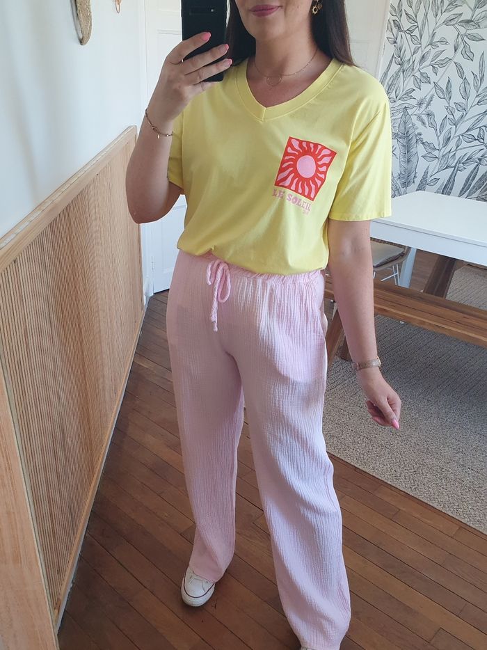 Pantalon gaze Rio rose jambes larges Taille unique - photo numéro 3