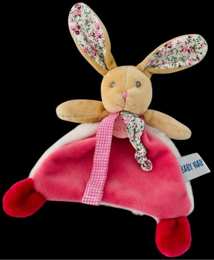 ❤️B3914 Doudou Plat Mouchoir Babynat BABY NAT Lapin POUPI rose blanc