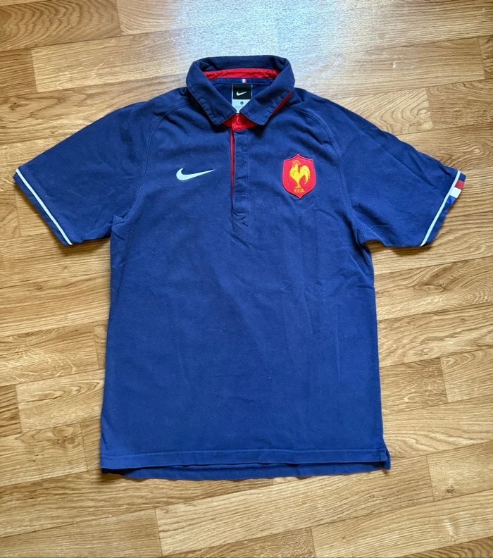 Polo Nike Rugby XV de France FFR 2009/10 homme S vintage bleu marine