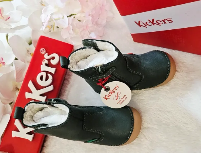 Bottes Bottines Cuir Scratch Zip Fourrées 1er pas 👣 semelle flexible Kickers T20 - photo numéro 3