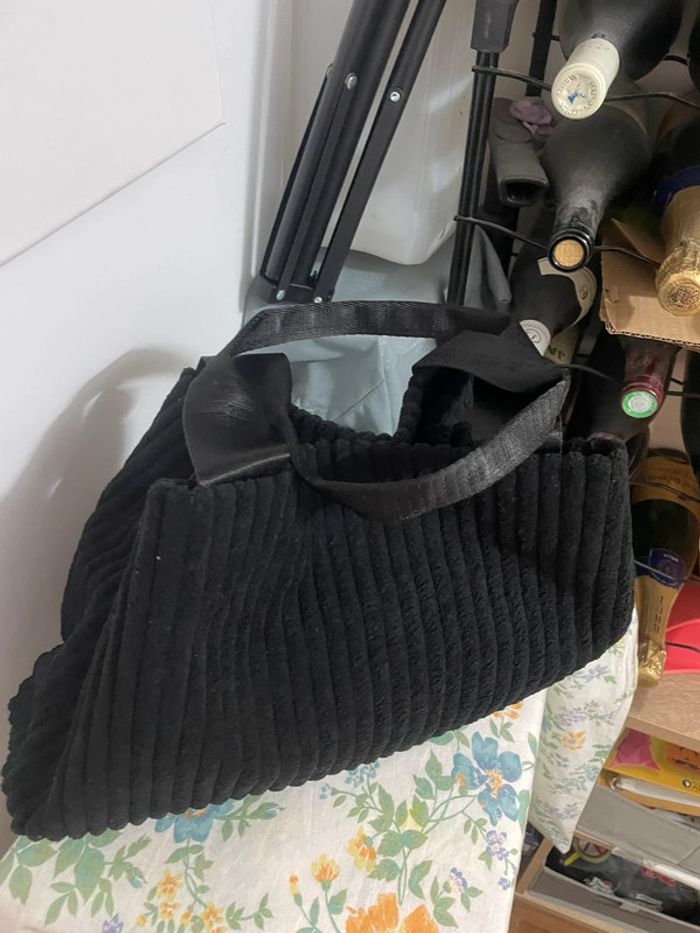 Sac Fourre-Tout Chic en Velours Côtelé Noir pour Femme - photo numéro 11