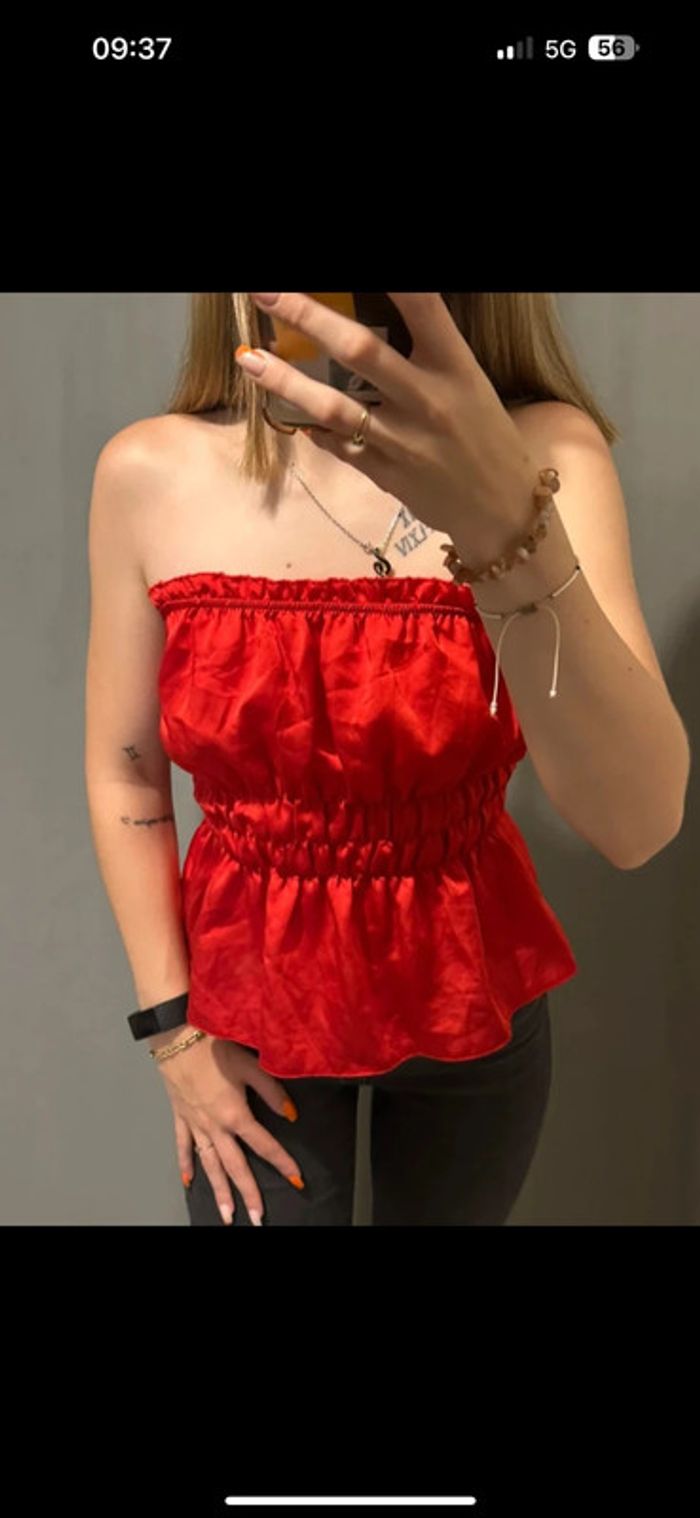 Haut rouge sans bretelle S - photo numéro 2