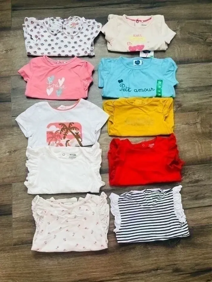 Lot 10 t shirt fille 12 mois manches courtes - photo numéro 1