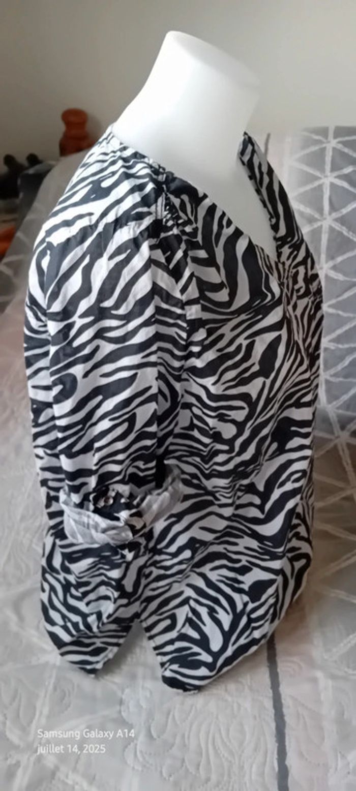 Blouse légère manches 3/4 réglables col V avec poche imprimé zèbre femme xl yessica - photo numéro 7