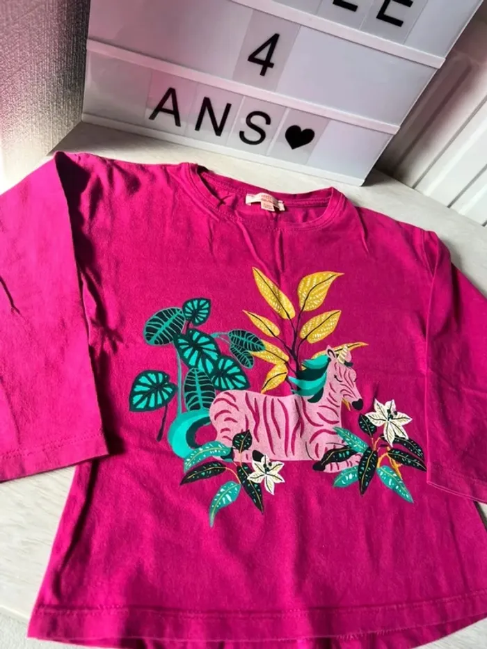 T shirt longues manches DPaM 4 ans Fushia pailleté