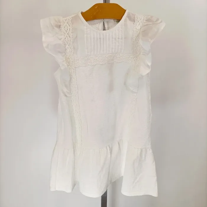 Robe blanche sans manches blanche été 7/8 ans River Island brodé à froufrou A346