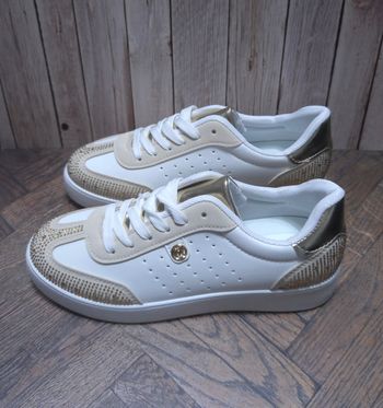 Baskets Femme Blanches & Or - Détails Strass Chic - Neuves Taille 37