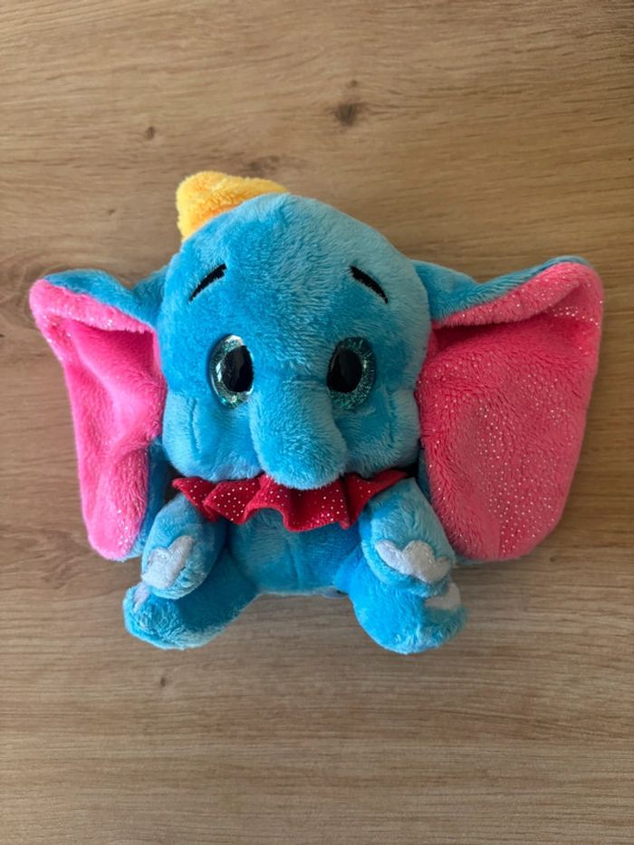 Doudou éléphant Dumbo bleu rose col rouge nicotoy simba toys - photo numéro 2
