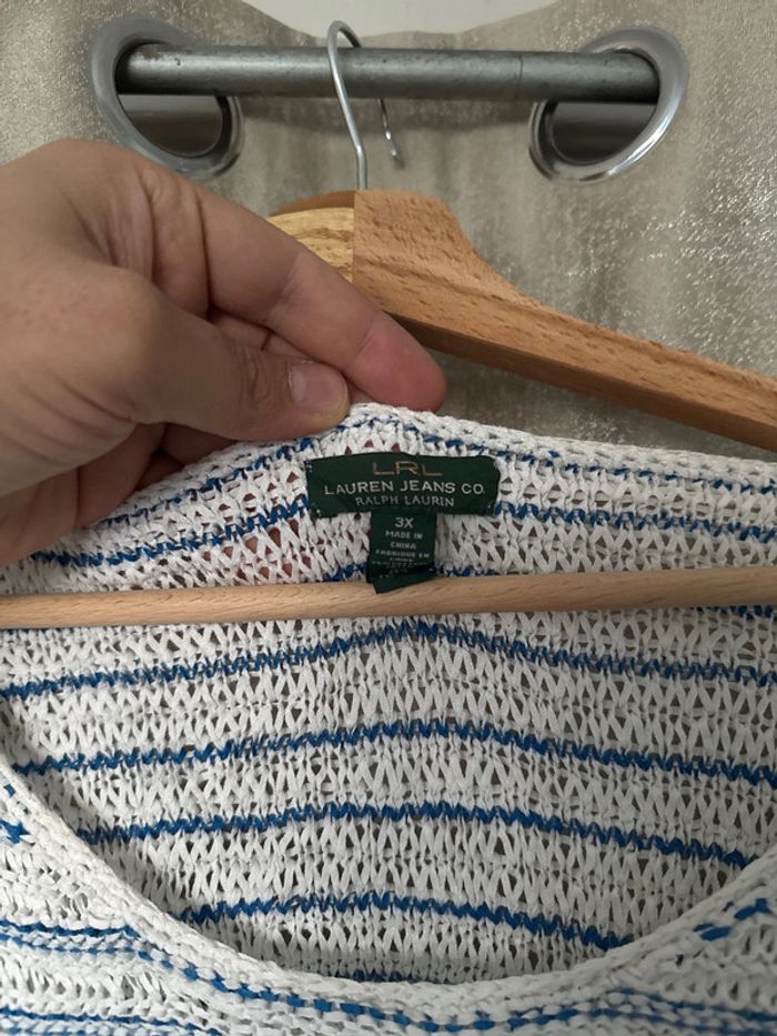 Pull femme Ralph Lauren rayé bleu/blanc – Taille XXXL – Très bon état - photo numéro 4
