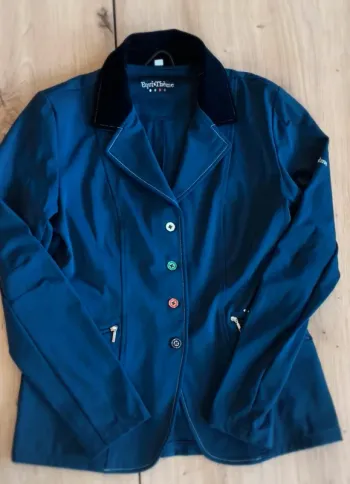 Veste  de  Concours d’Équitation  Equitheme  Soft  Bleu  Marine,  Taille  38 /  M,  Col  en Daim